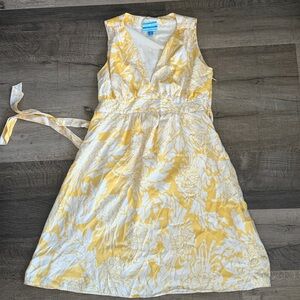 Vtg Liz Lange 100% Silk Yellow and White Floral Dress with Poly Lining S-M Fit